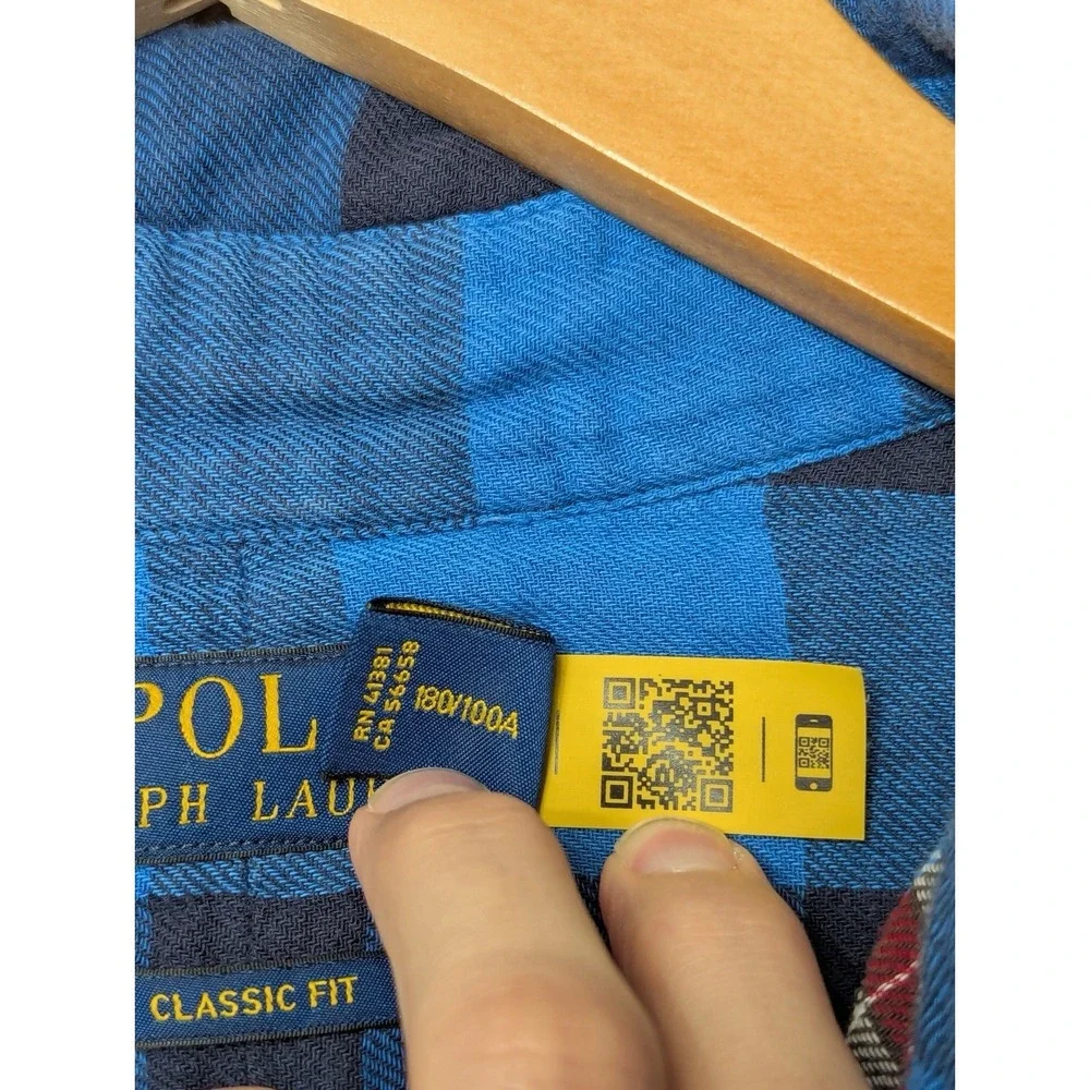 Polo Ralph Lauren Plaid Button Down Shirt Blue‎ Classic Fit Cotton Mens L